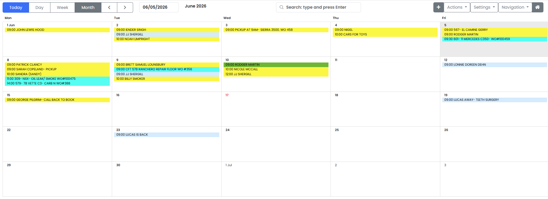 Service Appointment Calendar